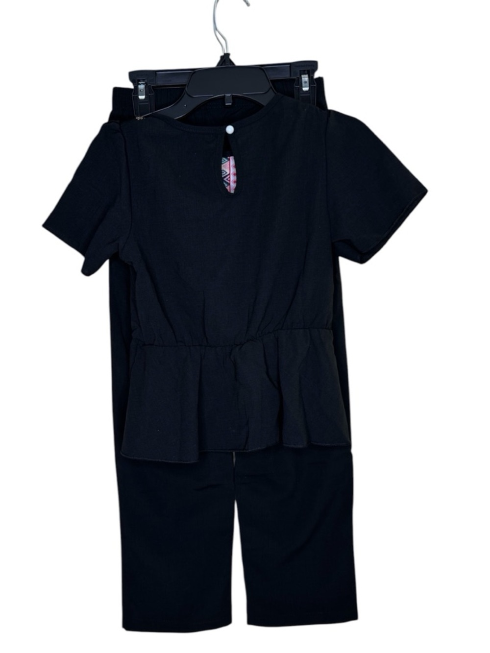 SHEIN Black Two-Piece Girls Matching Set with Multicolor Embroidered Front - Picture 2 of 5